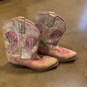 Embroidered Unicorn Pink & Cream Cowboy Boots